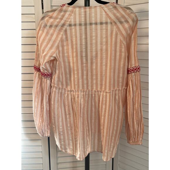 Lem Lem Striped V Neck Blouse Pink Cotton Size Small - Picture 9 of 13